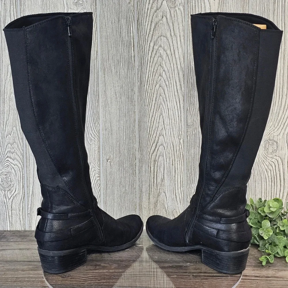 Baretraps Greer Black Knee HIgh Riding Boots Studded Strap Detail Women's 7M - Picture 6 of 10